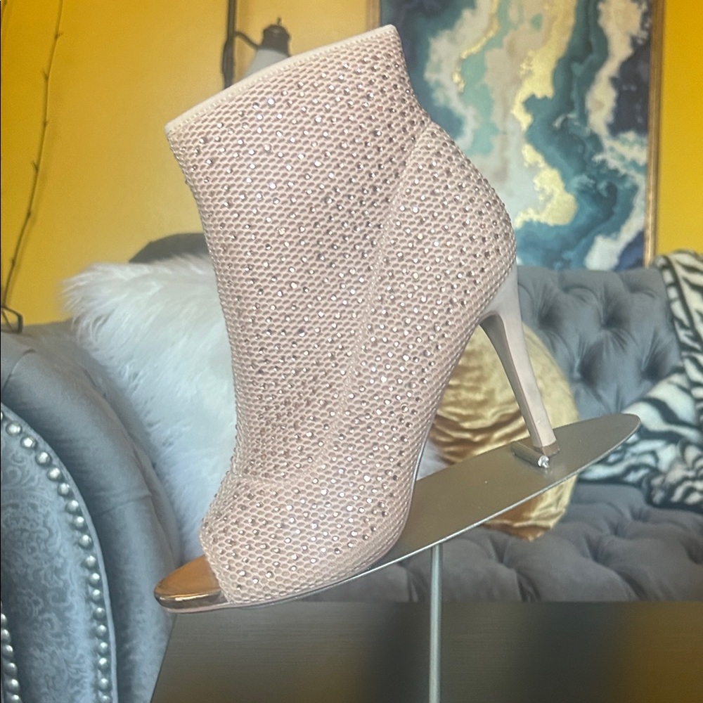 Elegant Cream Peep-Toe Ankle Boots - Picture 8 of 13